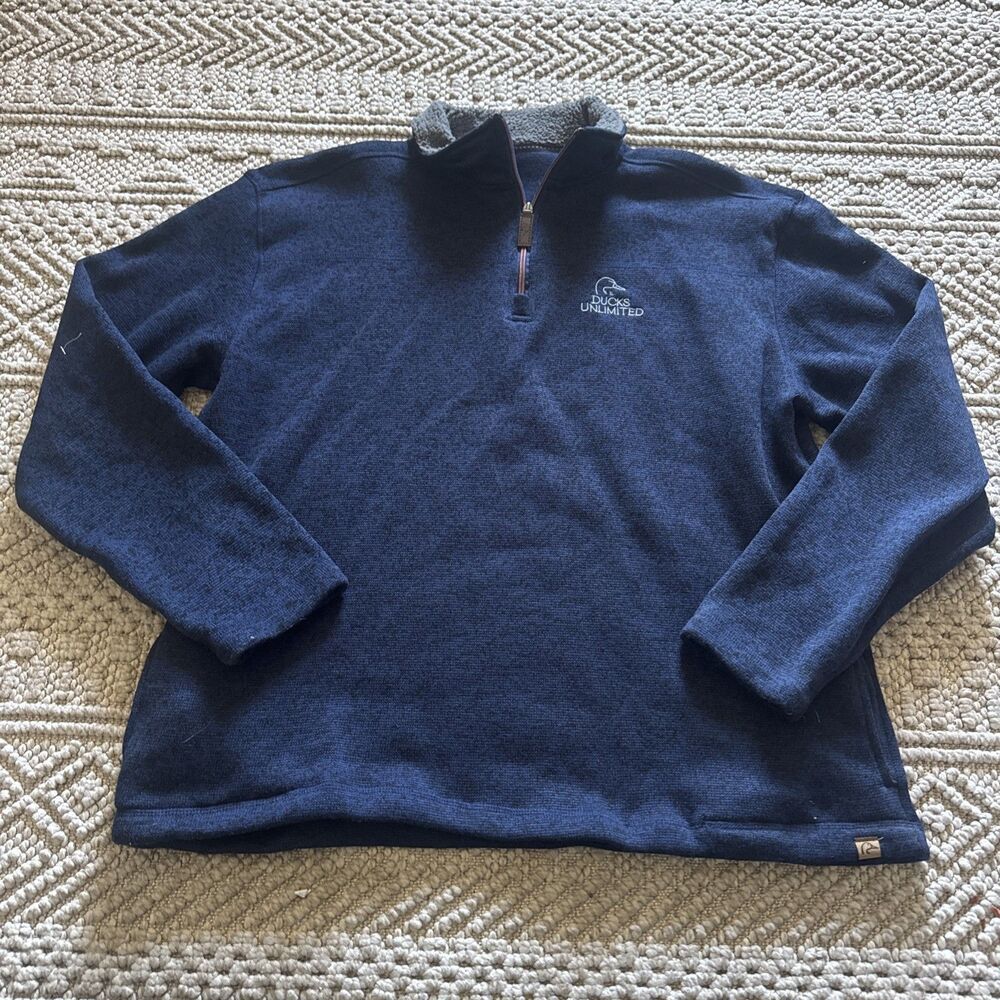 Ducks Unlimited Quarter Zip Pullover Fleece Sweater Men's Size XL Navy Blue